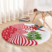 Peru Christmas Round Carpet with Santa Macaw Cantuta Flower Red Swirl Pattern and Festive Design - Wonder Print Shop