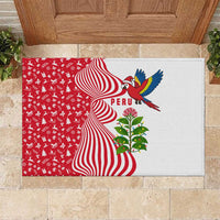 Peru Christmas Rubber Doormat with Santa Macaw Cantuta Flower Red Swirl Pattern and Festive Design - Wonder Print Shop
