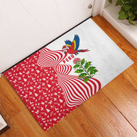 Peru Christmas Rubber Doormat with Santa Macaw Cantuta Flower Red Swirl Pattern and Festive Design - Wonder Print Shop