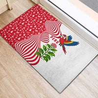 Peru Christmas Rubber Doormat with Santa Macaw Cantuta Flower Red Swirl Pattern and Festive Design - Wonder Print Shop