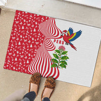Peru Christmas Rubber Doormat with Santa Macaw Cantuta Flower Red Swirl Pattern and Festive Design - Wonder Print Shop