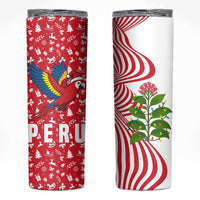 Peru Christmas Skinny Tumbler with Santa Macaw Cantuta Flower Red Swirl Pattern and Festive Design - Wonder Print Shop