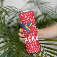 Peru Christmas Skinny Tumbler with Santa Macaw Cantuta Flower Red Swirl Pattern and Festive Design - Wonder Print Shop