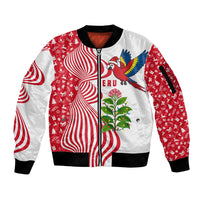 Peru Christmas Sleeve Zip Bomber Jacket with Santa Macaw Cantuta Flower Red Swirl Pattern and Festive Design - Wonder Print Shop