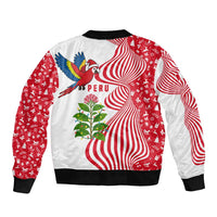 Peru Christmas Sleeve Zip Bomber Jacket with Santa Macaw Cantuta Flower Red Swirl Pattern and Festive Design - Wonder Print Shop