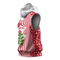 Peru Christmas Sleeveless Hoodie with Santa Macaw Cantuta Flower Red Swirl Pattern and Festive Design - Wonder Print Shop
