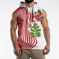 Peru Christmas Sleeveless Hoodie with Santa Macaw Cantuta Flower Red Swirl Pattern and Festive Design - Wonder Print Shop