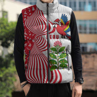 Peru Christmas Sleeveless Puffer Jacket with Santa Macaw Cantuta Flower Red Swirl Pattern and Festive Design - Wonder Print Shop