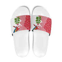 Peru Christmas Slide Sandals with Santa Macaw Cantuta Flower Red Swirl Pattern and Festive Design - Wonder Print Shop