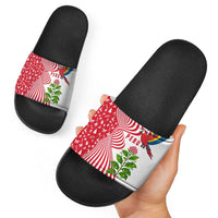 Peru Christmas Slide Sandals with Santa Macaw Cantuta Flower Red Swirl Pattern and Festive Design - Wonder Print Shop