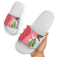 Peru Christmas Slide Sandals with Santa Macaw Cantuta Flower Red Swirl Pattern and Festive Design - Wonder Print Shop