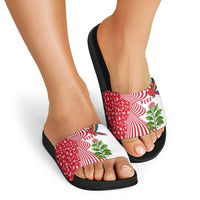 Peru Christmas Slide Sandals with Santa Macaw Cantuta Flower Red Swirl Pattern and Festive Design - Wonder Print Shop