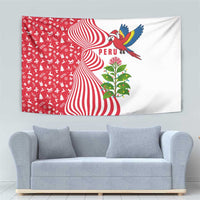 Peru Christmas Tapestry with Santa Macaw Cantuta Flower Red Swirl Pattern and Festive Design - Wonder Print Shop