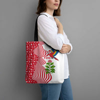 Peru Christmas Tote Bag with Santa Macaw Cantuta Flower Red Swirl Pattern and Festive Design - Wonder Print Shop