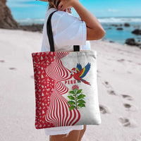 Peru Christmas Tote Bag with Santa Macaw Cantuta Flower Red Swirl Pattern and Festive Design - Wonder Print Shop
