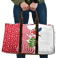 Peru Christmas Travel Bag with Santa Macaw Cantuta Flower Red Swirl Pattern and Festive Design - Wonder Print Shop