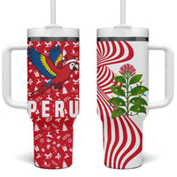 Peru Christmas Tumbler With Handle with Santa Macaw Cantuta Flower Red Swirl Pattern and Festive Design - Wonder Print Shop