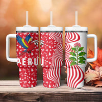 Peru Christmas Tumbler With Handle with Santa Macaw Cantuta Flower Red Swirl Pattern and Festive Design - Wonder Print Shop