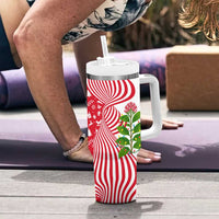 Peru Christmas Tumbler With Handle with Santa Macaw Cantuta Flower Red Swirl Pattern and Festive Design - Wonder Print Shop