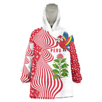 Peru Christmas Wearable Blanket Hoodie with Santa Macaw Cantuta Flower Red Swirl Pattern and Festive Design - Wonder Print Shop