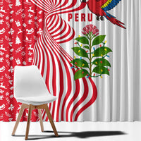 Peru Christmas Window Curtain with Santa Macaw Cantuta Flower Red Swirl Pattern and Festive Design - Wonder Print Shop