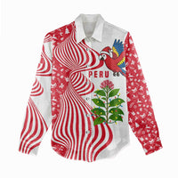 Peru Christmas Women Casual Shirt with Santa Macaw Cantuta Flower Red Swirl Pattern and Festive Design - Wonder Print Shop