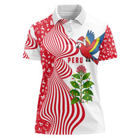 Peru Christmas Women Polo Shirt with Santa Macaw Cantuta Flower Red Swirl Pattern and Festive Design - Wonder Print Shop