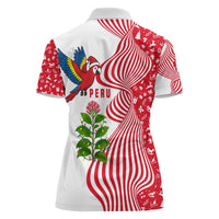Peru Christmas Women Polo Shirt with Santa Macaw Cantuta Flower Red Swirl Pattern and Festive Design - Wonder Print Shop