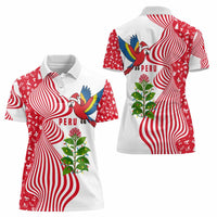 Peru Christmas Women Polo Shirt with Santa Macaw Cantuta Flower Red Swirl Pattern and Festive Design - Wonder Print Shop