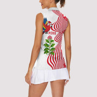 Peru Christmas Women Sleeveless Polo Shirt with Santa Macaw Cantuta Flower Red Swirl Pattern and Festive Design - Wonder Print Shop