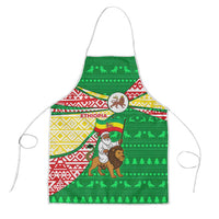 Ethiopia Christmas Apron with Santa Riding Lion Ethiopian Flag Colors and Tribal Pattern Design - Wonder Print Shop