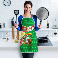 Ethiopia Christmas Apron with Santa Riding Lion Ethiopian Flag Colors and Tribal Pattern Design - Wonder Print Shop
