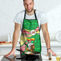 Ethiopia Christmas Apron with Santa Riding Lion Ethiopian Flag Colors and Tribal Pattern Design - Wonder Print Shop