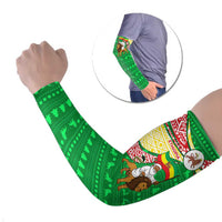 Ethiopia Christmas Arm Sleeves with Santa Riding Lion Ethiopian Flag Colors and Tribal Pattern Design - Wonder Print Shop