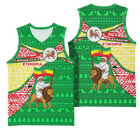 Ethiopia Christmas Basketball Jersey with Santa Riding Lion Ethiopian Flag Colors and Tribal Pattern Design - Wonder Print Shop