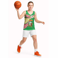 Ethiopia Christmas Basketball Jersey with Santa Riding Lion Ethiopian Flag Colors and Tribal Pattern Design - Wonder Print Shop