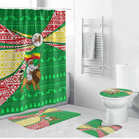 Ethiopia Christmas Bathroom Set with Santa Riding Lion Ethiopian Flag Colors and Tribal Pattern Design - Wonder Print Shop