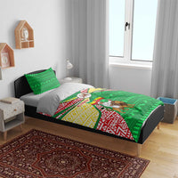 Ethiopia Christmas Bedding Set with Santa Riding Lion Ethiopian Flag Colors and Tribal Pattern Design - Wonder Print Shop