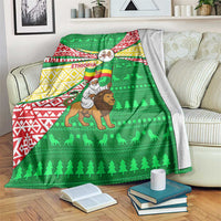 Ethiopia Christmas Blanket with Santa Riding Lion Ethiopian Flag Colors and Tribal Pattern Design - Wonder Print Shop