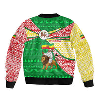Ethiopia Christmas Bomber Jacket with Santa Riding Lion Ethiopian Flag Colors and Tribal Pattern Design - Wonder Print Shop