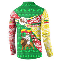 Ethiopia Christmas Button Sweatshirt with Santa Riding Lion Ethiopian Flag Colors and Tribal Pattern Design - Wonder Print Shop