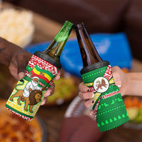 Ethiopia Christmas 4 in 1 Can Cooler Tumbler with Santa Riding Lion Ethiopian Flag Colors and Tribal Pattern Design - Wonder Print Shop
