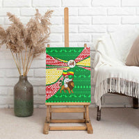 Ethiopia Christmas Canvas Wall Art with Santa Riding Lion Ethiopian Flag Colors and Tribal Pattern Design - Wonder Print Shop
