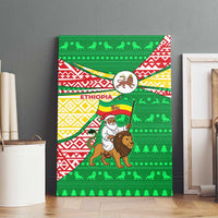 Ethiopia Christmas Canvas Wall Art with Santa Riding Lion Ethiopian Flag Colors and Tribal Pattern Design - Wonder Print Shop
