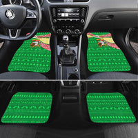 Ethiopia Christmas Car Mats with Santa Riding Lion Ethiopian Flag Colors and Tribal Pattern Design - Wonder Print Shop