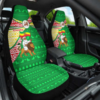 Ethiopia Christmas Car Seat Cover with Santa Riding Lion Ethiopian Flag Colors and Tribal Pattern Design - Wonder Print Shop