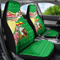 Ethiopia Christmas Car Seat Cover with Santa Riding Lion Ethiopian Flag Colors and Tribal Pattern Design - Wonder Print Shop