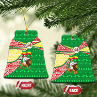 Ethiopia Christmas Ceramic Ornament with Santa Riding Lion Ethiopian Flag Colors and Tribal Pattern Design - Wonder Print Shop