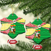 Ethiopia Christmas Ceramic Ornament with Santa Riding Lion Ethiopian Flag Colors and Tribal Pattern Design - Wonder Print Shop