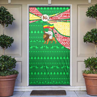 Ethiopia Christmas Door Cover with Santa Riding Lion Ethiopian Flag Colors and Tribal Pattern Design - Wonder Print Shop